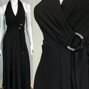 White House/Black Market Jersey Knit Surplice Empire Belt Halter Maxi Go…